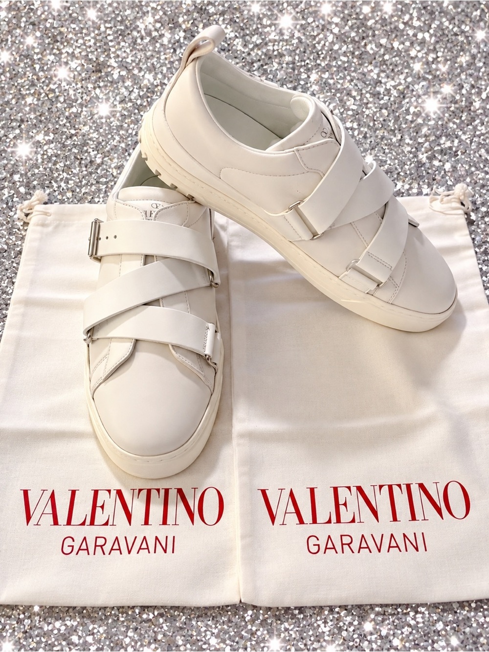 Valentino Garavani V-Punk White Leather Strap Sneakers NWOB 39